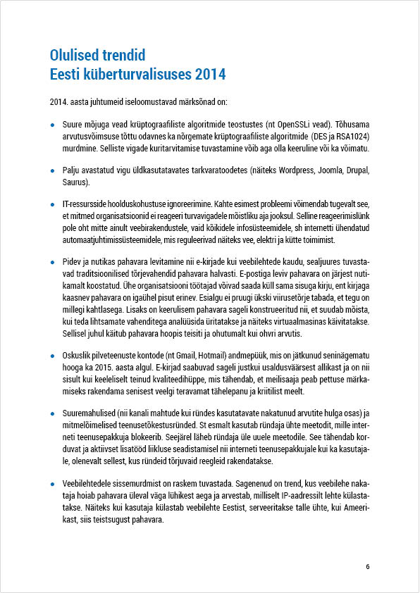 RIA Cyber Security Branch 2014 Annual Report, page 6. Layout Grafilius OÜ